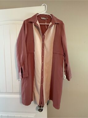 Two-Tone Dusty Rose & Blush Long Shirt Dress